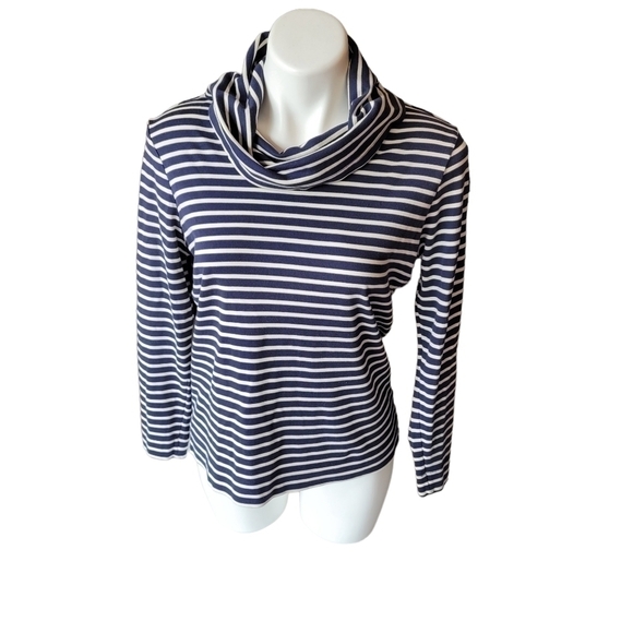 LL Bean Supima Cotton Striped Cowel Neck Medium Petite - Picture 1 of 4